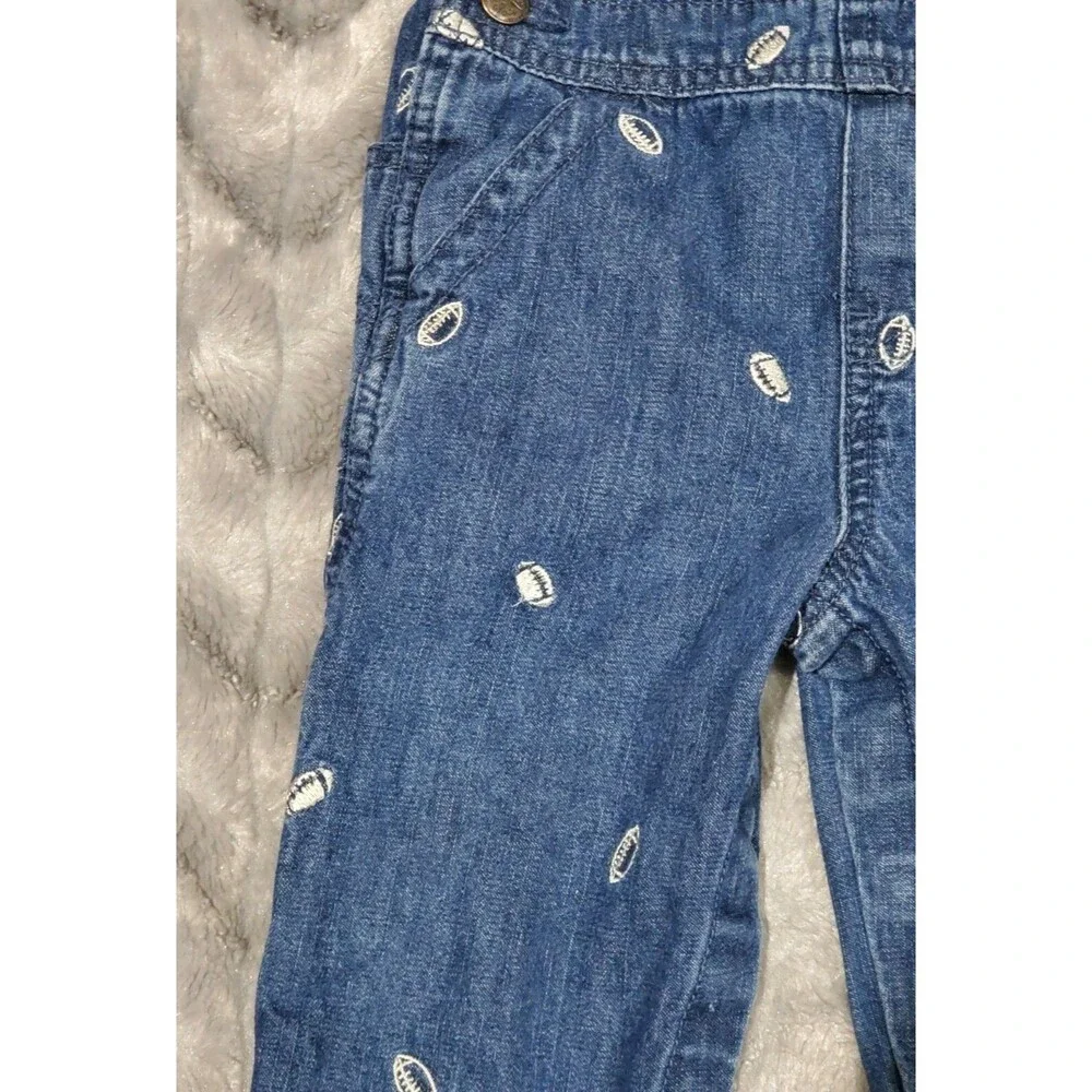 Oshkosh B Gosh Baby Toddler Boys 18 Months Football Denim Overalls Easy Change